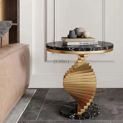 Living room modern luxury coffee corner table latest round top gold metal base side table