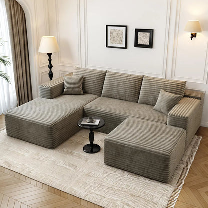 107.5" Cloud Modular Sectional Couch with 1 Ottoman,Modern Minimalist Upholstered Couches, Comfort U Shaped Sofa for Living Room