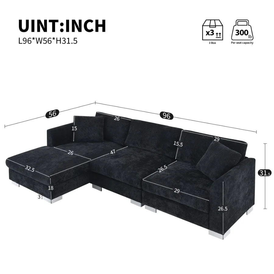 [VIDEO provided][New] 9656 Modern Cloud Sectional Sofa Lshaped Luxury Couch Set with 2 Free pillows 4seat Chenille Indoor Furni