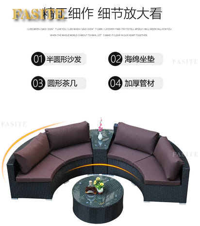 Outdoor round rattan sofa combination garden courtyard semi-circular rattan chair  hotel curved living room sofa