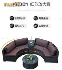 Outdoor round rattan sofa combination garden courtyard semi-circular rattan chair  hotel curved living room sofa