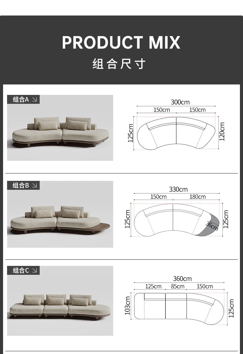 B73 Italian wabi-sabi palm beach fabric sofa living room modern simple curved light luxury, reception sofa