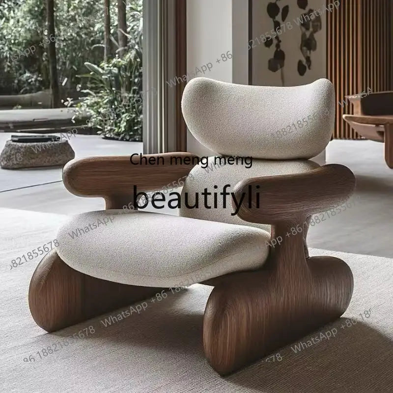 New medieval light luxury solid wood sofa chair designer home balcony living room model room creative sofa chair