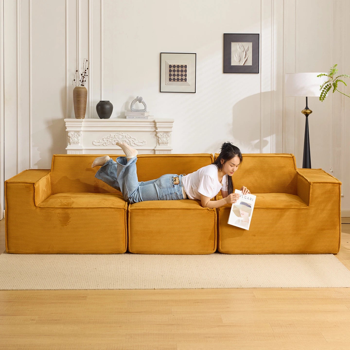 Vacuum compression sofa tofu block combination modern simple living room small apartment retro cross-border fabric furniture