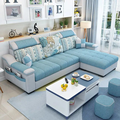 Fully Furnished Living Room Modern Fabric Sofa 3-Seater Removable Washable Cotton Linen Apartment Size