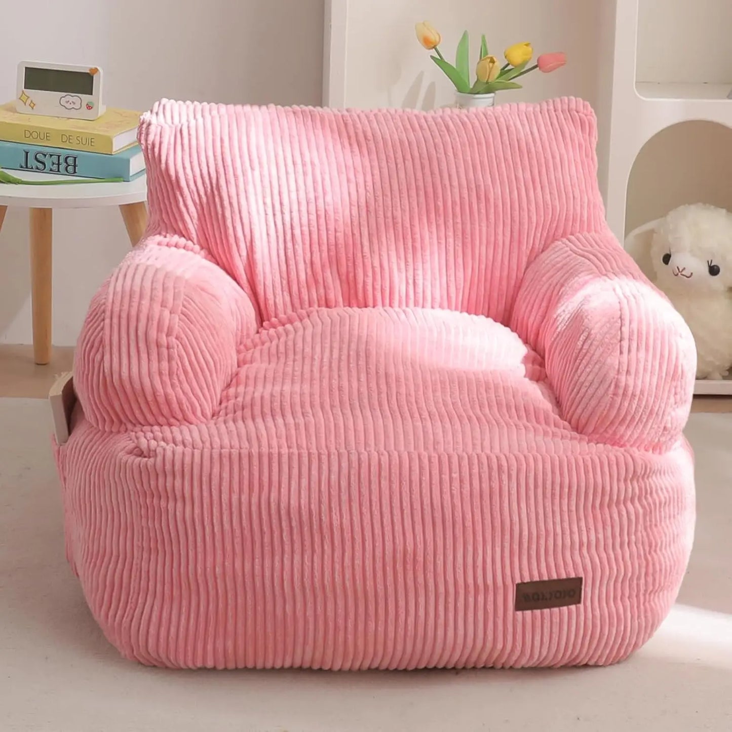 Kids Bean Bag Chair, Toddler Sofa with Foam Filling and Pocket for Gaming Reading Pink