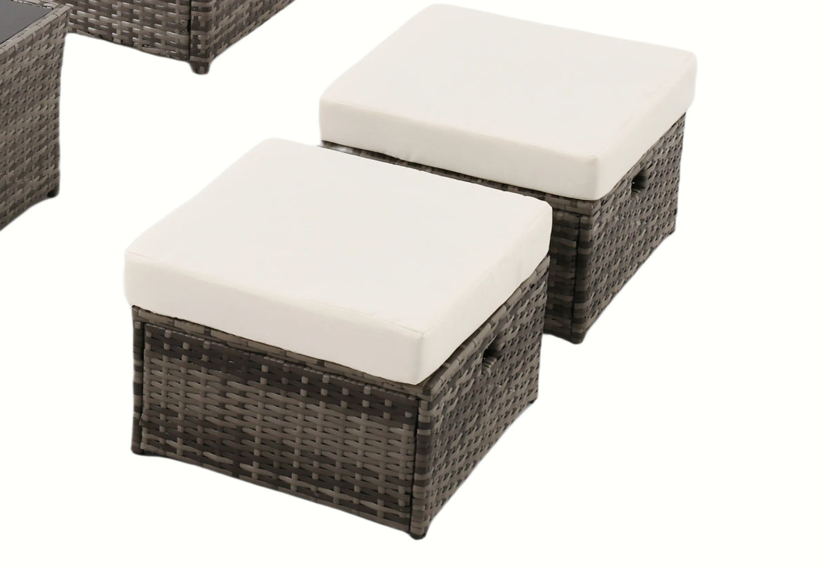 6 Pieces Outdoor Patio Furniture Set, Wicker Sectional Sofa Patio Conversation Set Couch with Ottomans Rattan Chair and Table fo