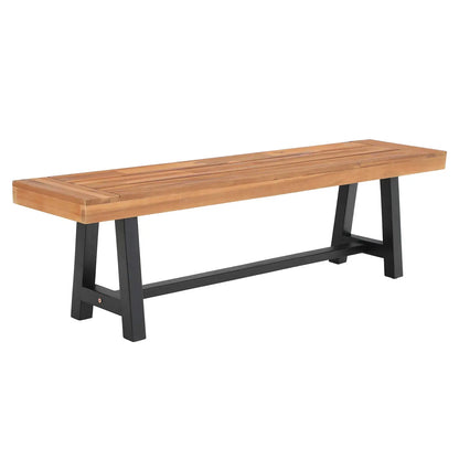 63in Acacia Wood Backless Outdoor Bench for 3, Oil Finished Patio Garden Porch Yard Furniture, Customized