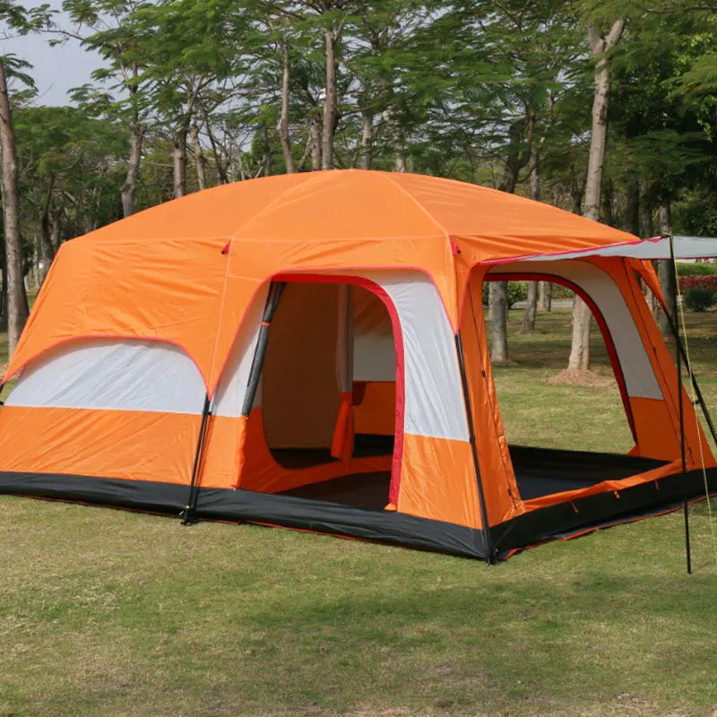 430/380/320cm Camping Tent 5-8-12 Person 3 Sizes Two-bedroom Tent Oversize Leisure Double-plies Rainproof Outdoor Family Tents