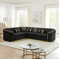 110.5" Luxury Velvet L-Shaped Chesterfield Sofa With Gold Stainless Steel Accents Divano Soggiorno Apartment Furniture Couch