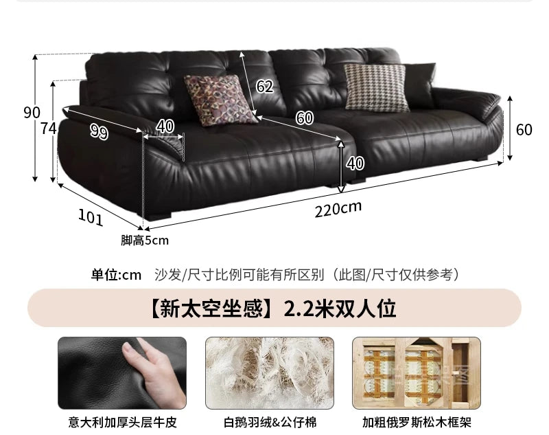 Leather sofa, Italian retro style small apartment, antique style sofa