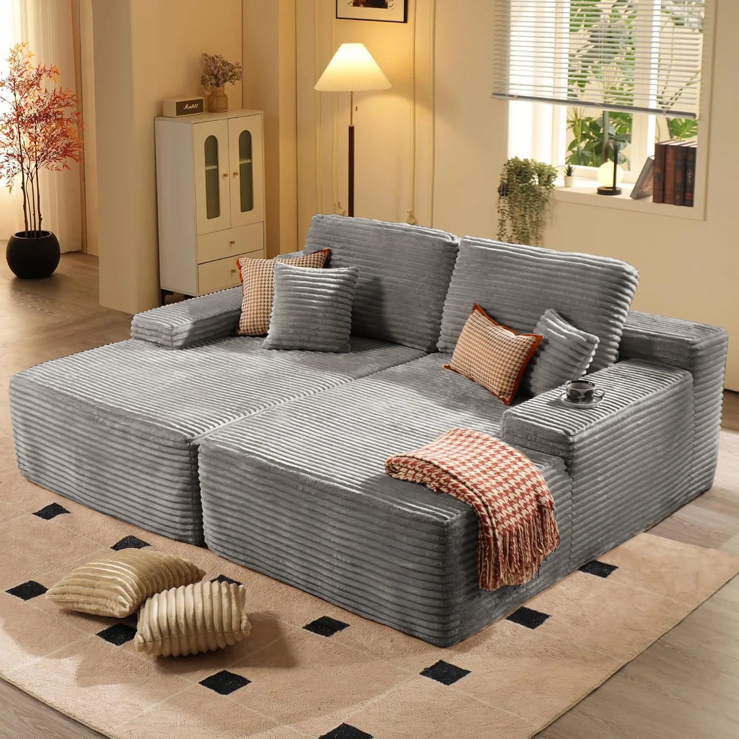 Vacuum Compression Sofa, Sofa Block Combination Fabric Sofa, Living Room Sofa Bed, 2 Pieces of The Same Color Sofa