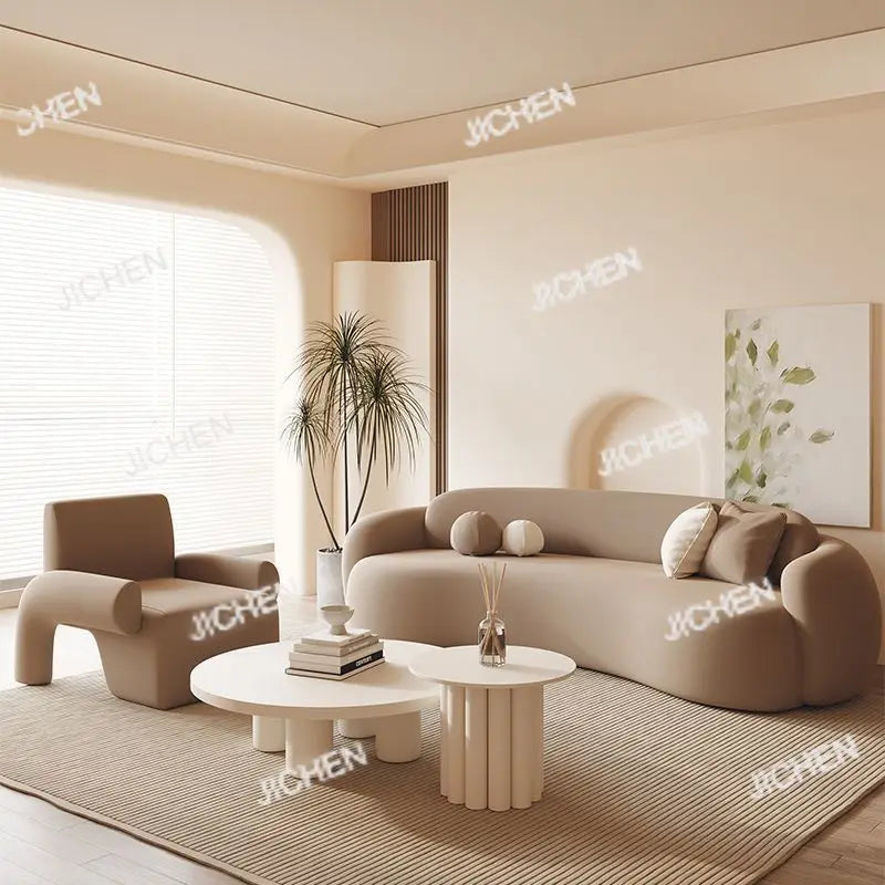 Curved Sofa Small Apartment Special-shaped Brown Bed And Breakfast Beauty Salon Clothing Store Office Rest Area Reception