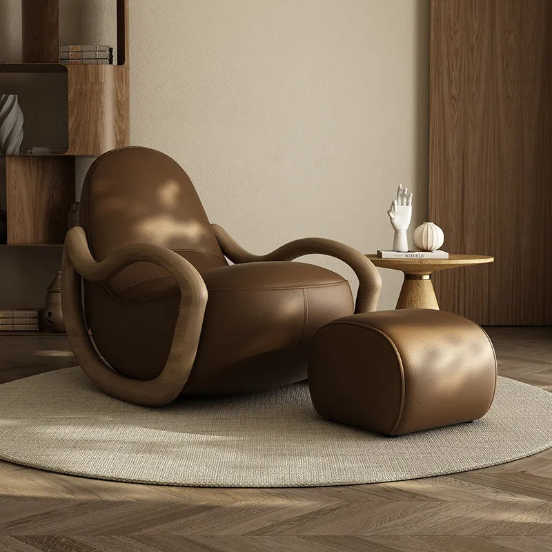 Cream wind solid wood rocking chair technical cloth household balcony Chinese lazy sofa  FT