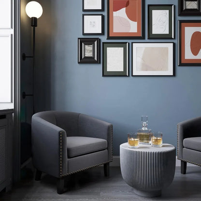Modern Accent Barrel Chair with Upholstered Armrest and Gold Nail Head Trim Black Metal Legs for Living Room Bedroom Apartment