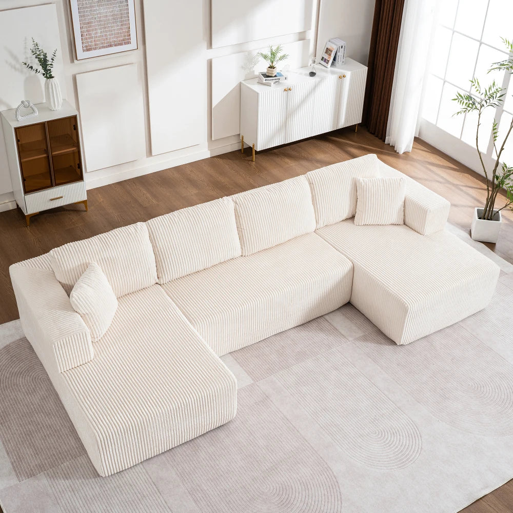 Living Room Boneless Modular Sofa, Corduroy Fabric, Modern U-shaped Leisure Sofa, High-density Sponge, No Assembly, for Home