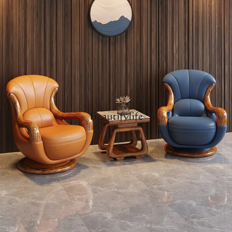 Modern new Chinese ebony top layer cowhide European simplicity Italian minimalism