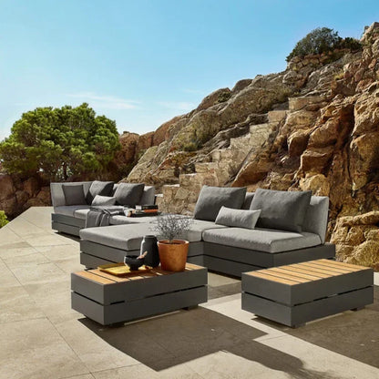 Outdoor sofa, rainproof, sunscreen, rattan craft, courtyard garden, Nordic solid wood coffee table