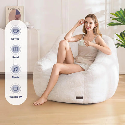 Bean Bag Chair with Back Support, Faux Fur Floor Sofa for Adults & Kids, Beige
