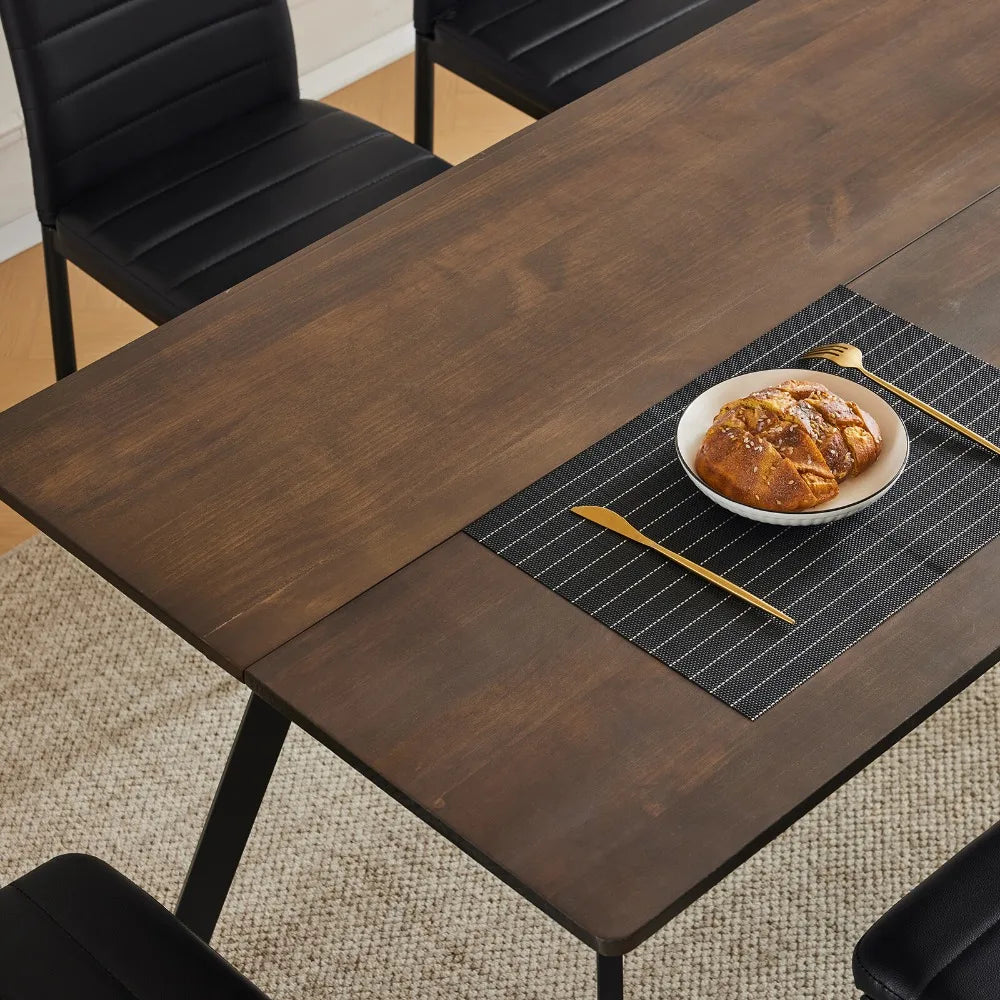 7 PCS Kitchen Dining Set Modern Breakfast Furniture Wood Top Table & 6 Chairs