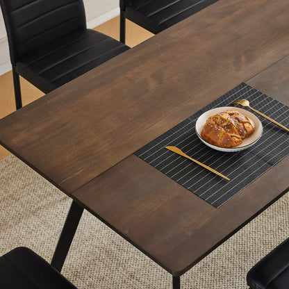 7 PCS Kitchen Dining Set Modern Breakfast Furniture Wood Top Table & 6 Chairs