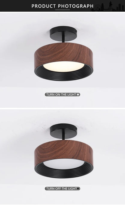 Nordic LED Ceiling Light Circular Walnut Wood Grain Aisle Light Dressing Room Corridor Balcony Decoration Indoor Ceiling Lamp