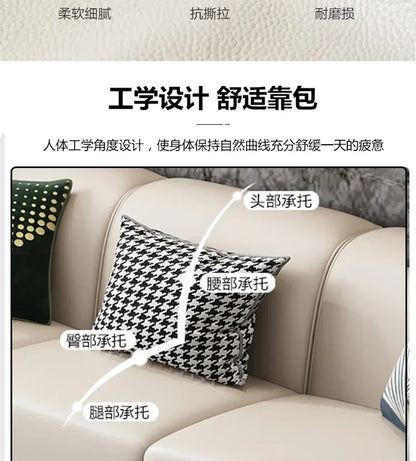 Custom Italian light luxury leather sofa living room combination size modern simple front American cowhide sofa