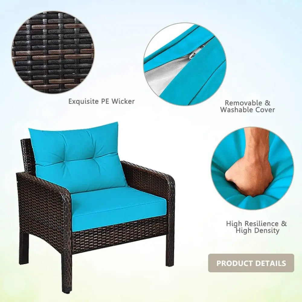 4-Piece Outdoor Wicker Patio Furniture Set with Coffee Table, Cushioned Sectional Sofa, Ideal for Garden and Poolside