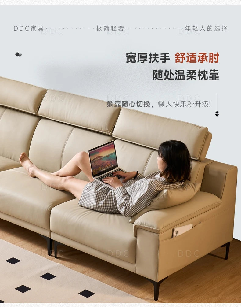 Modern minimalist top-layer cowhide inline sofa small apartment Italian minimalist living room concubine