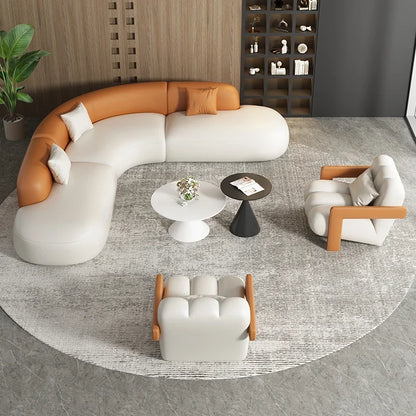 DIGGERA Curved Leather Sofa Set with Solid Wood Frame, Modern Sectional Couches for Living Room, Comfortable Leather Couch Sets