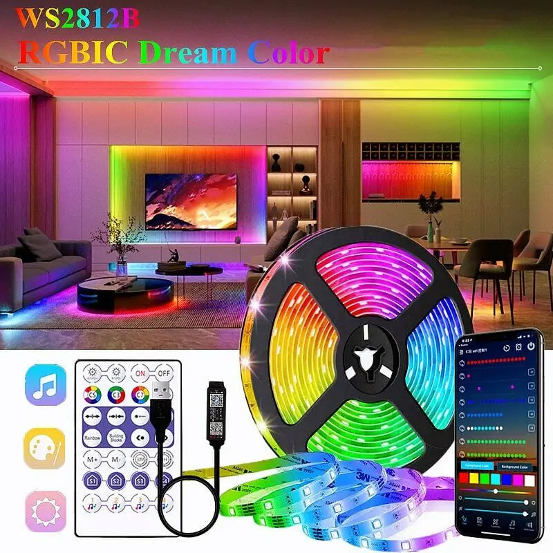 USB 5V Magic Color USB Light Strip RGB Bluetooth-Compatible 5/10/15/20/25/30M WS2812B Desktop Atmosphere Led Light Strip Lamp