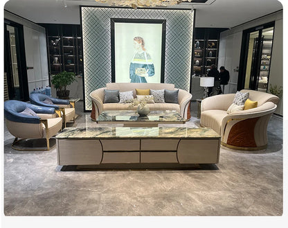*Italian light luxury leather sofa post-modern model room large apartment high-end