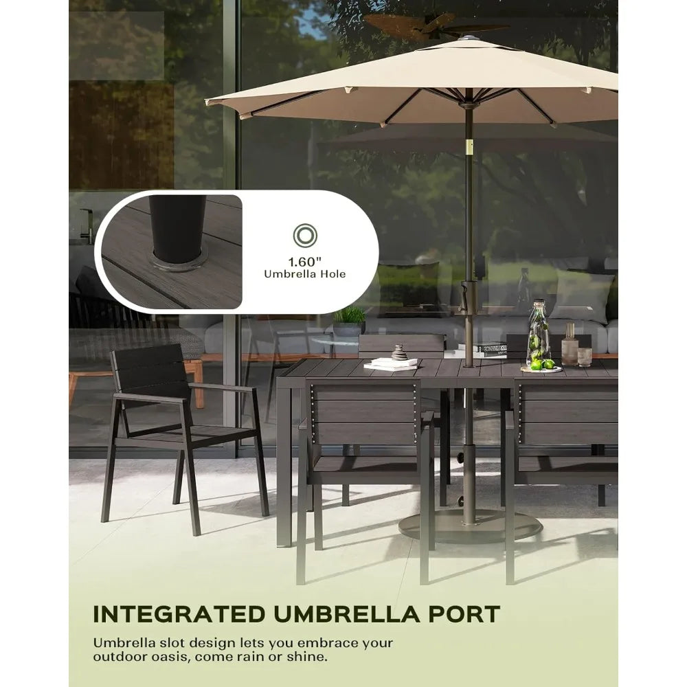 Outdoor Dining Set for 6, Patio Table and Chairs Set, Aluminum Patio Furniture Set with Umbrella Hole, HDPS Patio Dining Table S