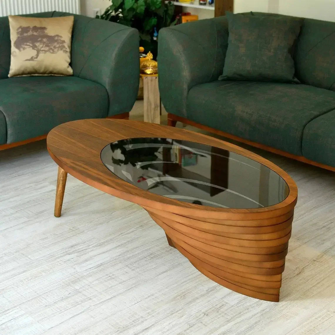 Meubles de salon en noyer naturel, table basse moderne faite à la main, menuiserie, décoration de bord solide