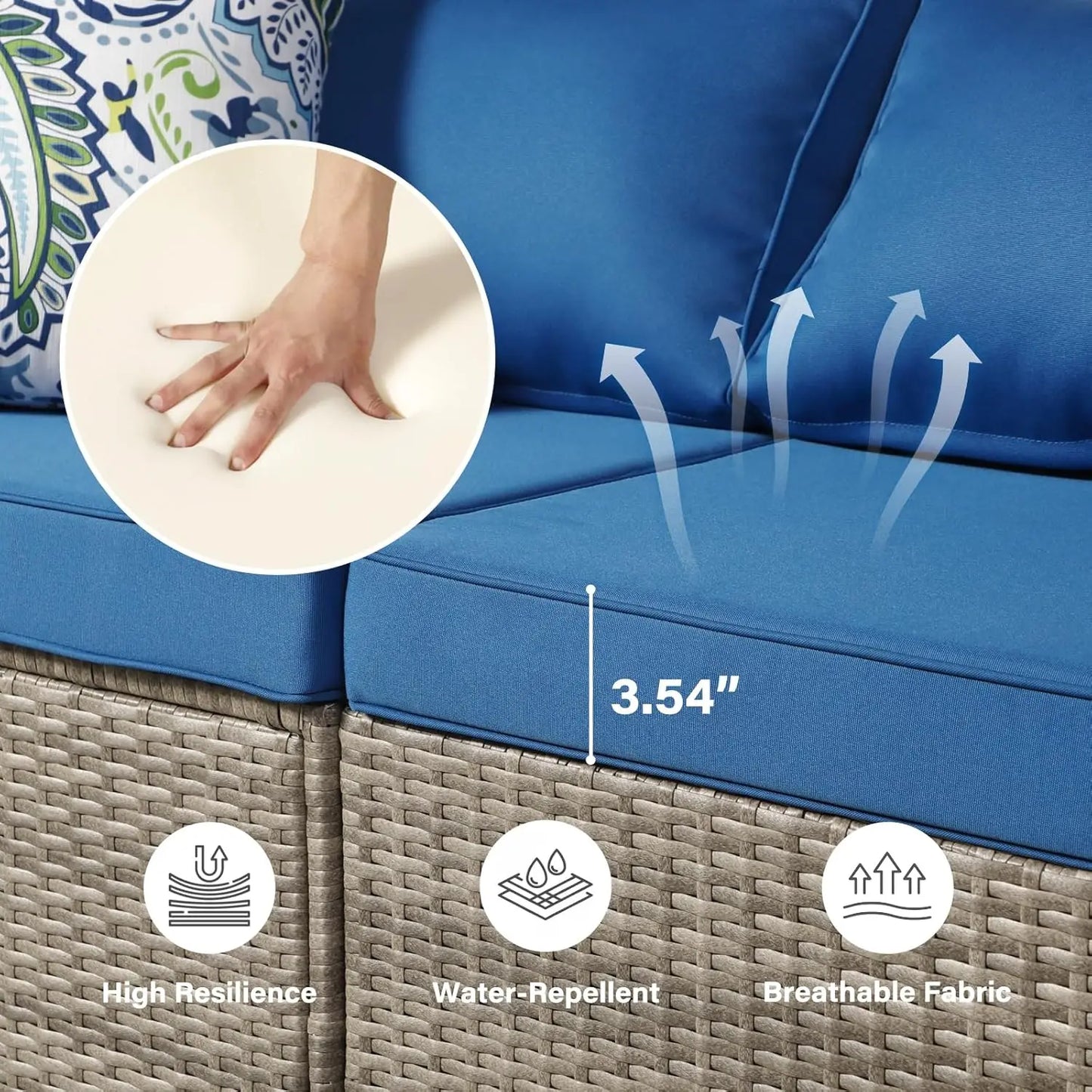 7-Piece Gray Rattan Patio Furniture Sets, Outdoor Conversation Sofa Sets with Water Resistant Blue Cushions &, Customized