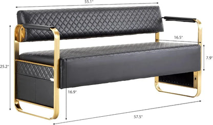 Luxury Waiting Room Chairs with Gold Arms, 57.5" Office Guest Bench Seating for Salon Bank Airport Conference