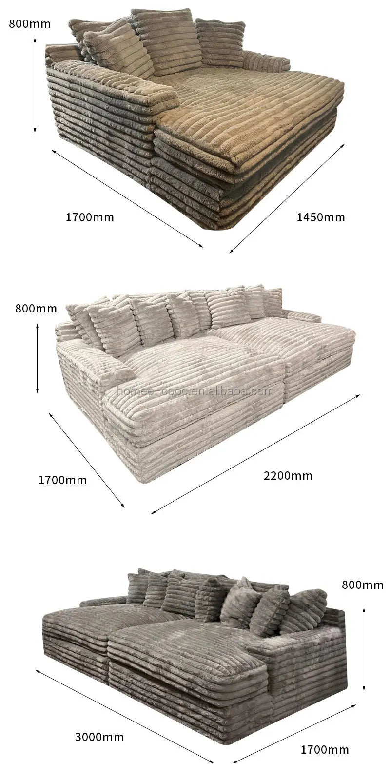 Thick Striped Corduroy Fabric Modern Combination Sofa Fit Family Living Room Apartment Hotel
