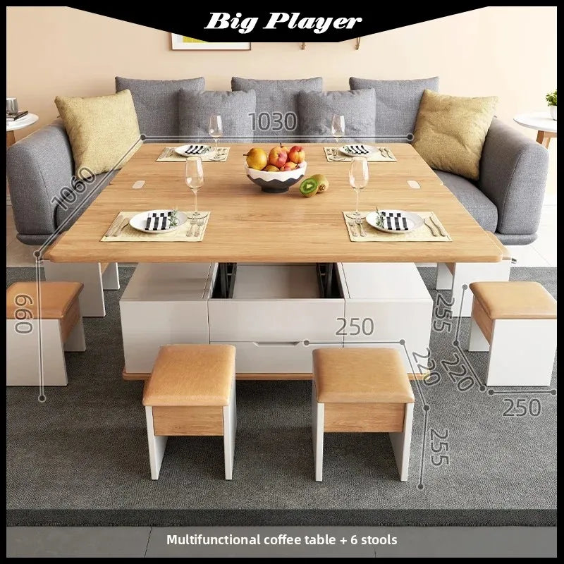 Creative Folding Dining Table Dual-Use Small Apartment Simple Unique Living Room Retractable Lifting Coffee Table Furniture