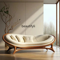 a3813  New Chinese-style solid wood sofa living room modern simple small apartment leather recliner sofa lazy chair