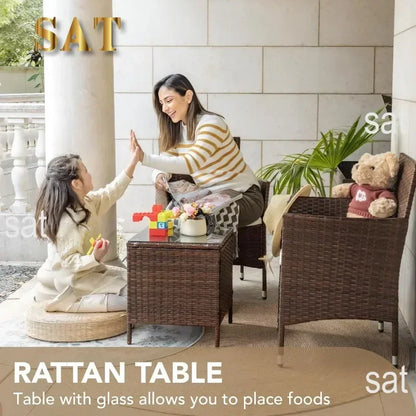 #For Patio Porch Furniture Sets 3 Pieces PE Rattan Wicker Chairs with Table Outdoor Garden Furniture Sets (Brown/Beige)&