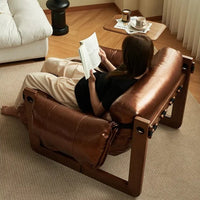 Leisure Single Solid Wood Sofa Chair Living Room Designer Model Leisure Leather Recliner Simple