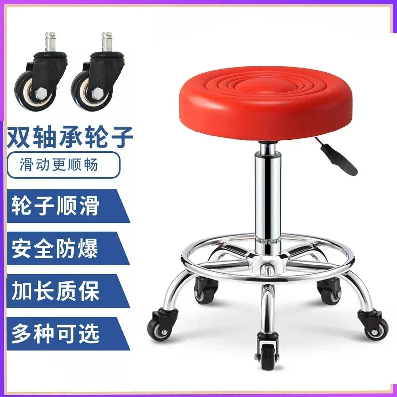PU Leather Modern Rolling Stool Low Back Height Adjustable Work Salon Drafting Swivel Task Chair with Footrest