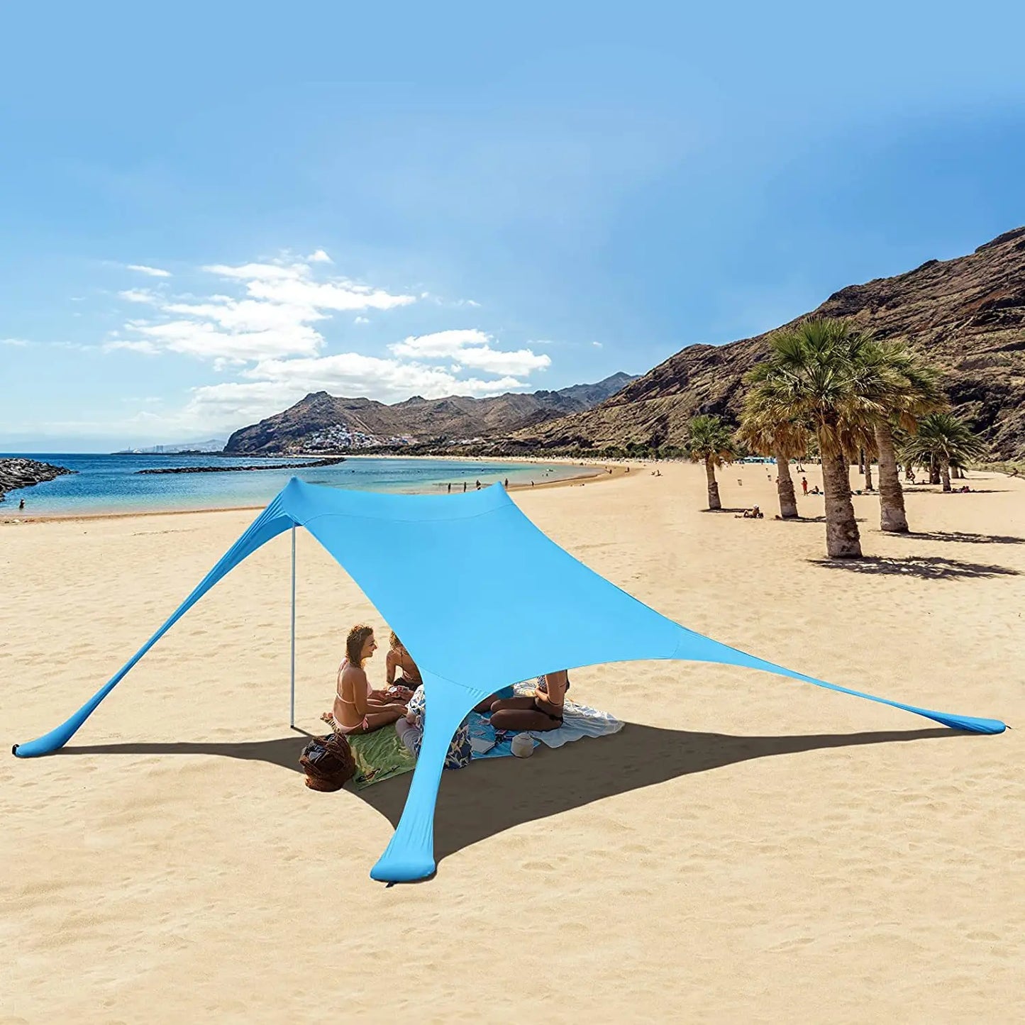 Family Beach Sunshade 2M*2.1M Large Area Lightweight Sun Shade Tent With Sandbag UPF50+ UV Large Portable Beach Canopy