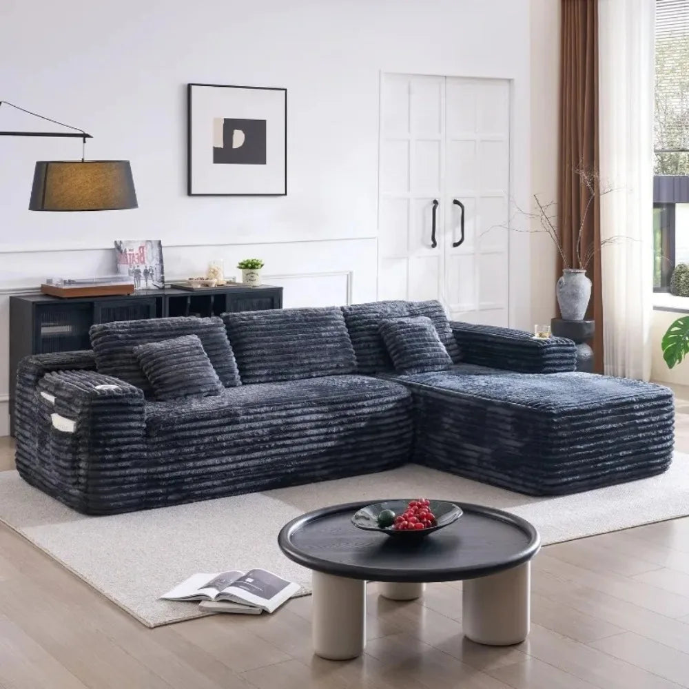 Cloud Sectional Couch with L-Shape Chaise, Modern Modular Sofa with Deep Seat, Built-in Cup Holder & Storage Pocket for Living R