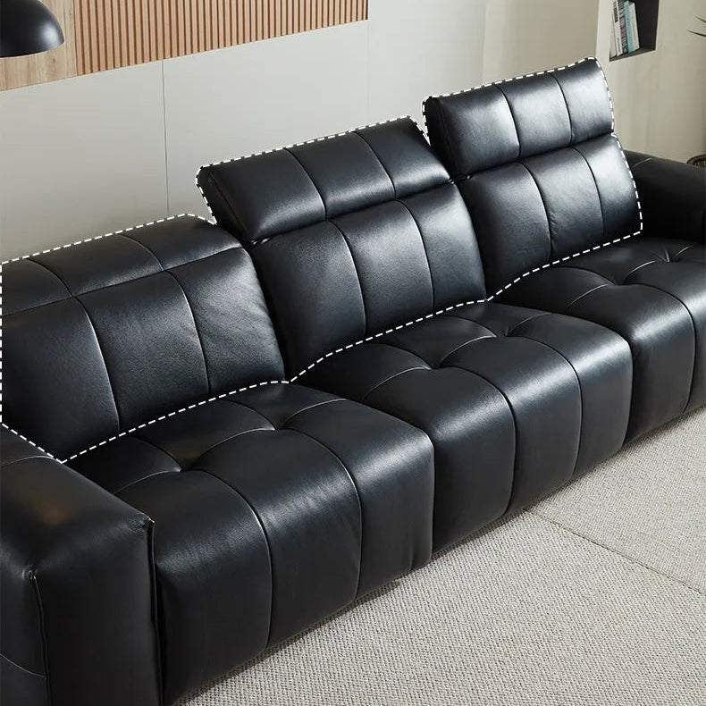 Italian minimalist pixel double electric sofa first layer cowhide straight row black zero retractable against the wall