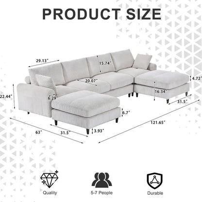 U-Shaped Convertible Modern Corduroy Sectional Sofa Set with Pillows and Footstool, 6-Seat Oversized Sofa for Living Room,