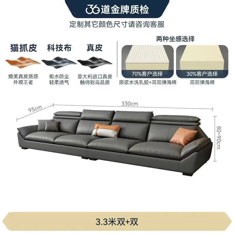 Italian minimalist leather sofa, new living room size apartment, concubine corner combination design