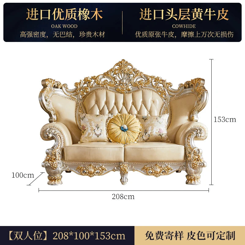 Luxury Couch Living Room Sofa Genuine Leather Solid Wood Living Room Sofa Elegant Europe Canape Salon Home Furniture