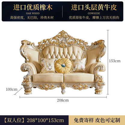 Luxury Couch Living Room Sofa Genuine Leather Solid Wood Living Room Sofa Elegant Europe Canape Salon Home Furniture
