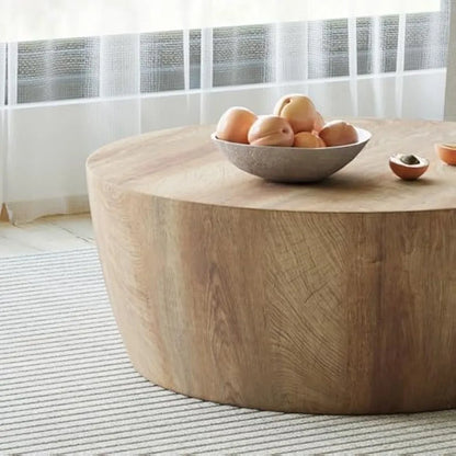 Rustic Drum Coffee Table for Living Room Round Center Table Modern Drum-Shape Wooden Cocktail Table for Home Office - Fully Asse